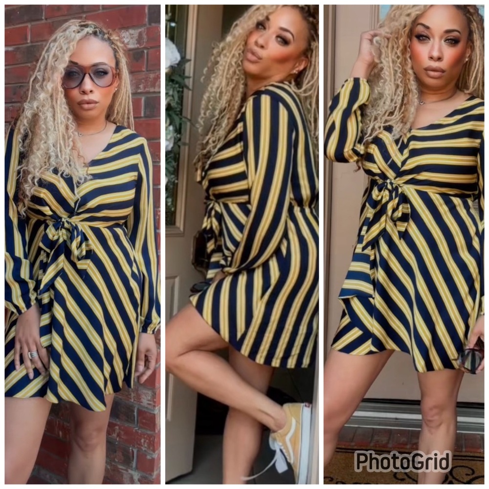 Fun and flirty blue and yellow dress -A24